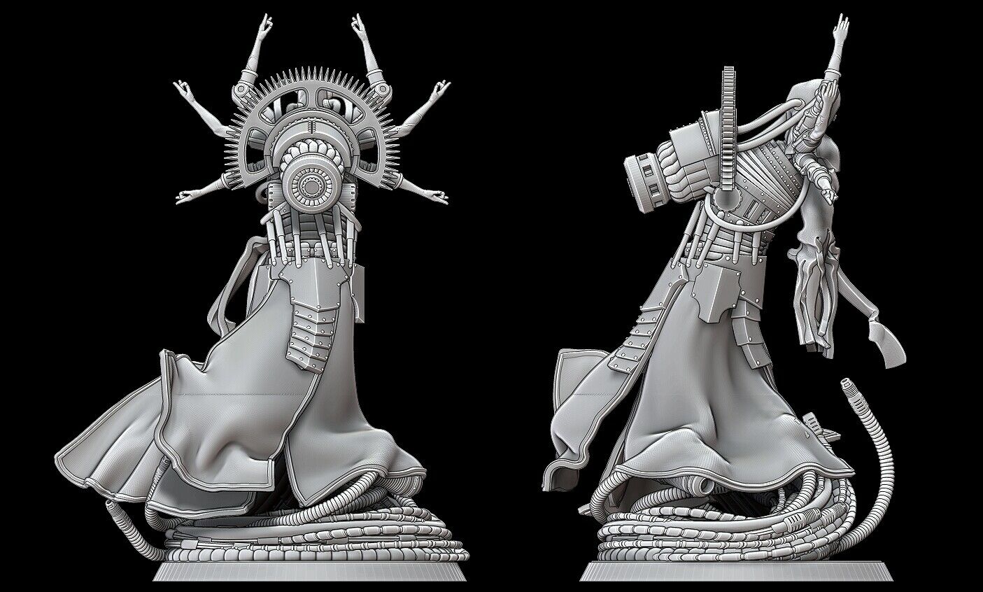 Back and side view of HQ Tech Priest on large base