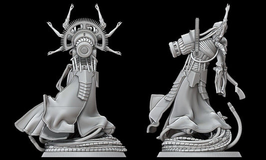 Back and side view of HQ Tech Priest on large base